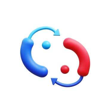 Cations and anions represented as small, colorful magnets. The cations are spherical with a positive charge, depicted in bright blue, while the anions are slightly larger, shaped like elongated cylinders with a negative charge in vibrant red. The two types of magnets are shown in close proximity, with arrows indicating the attractive force between them. The background is a neutral color to highlight the magnets and their interaction.