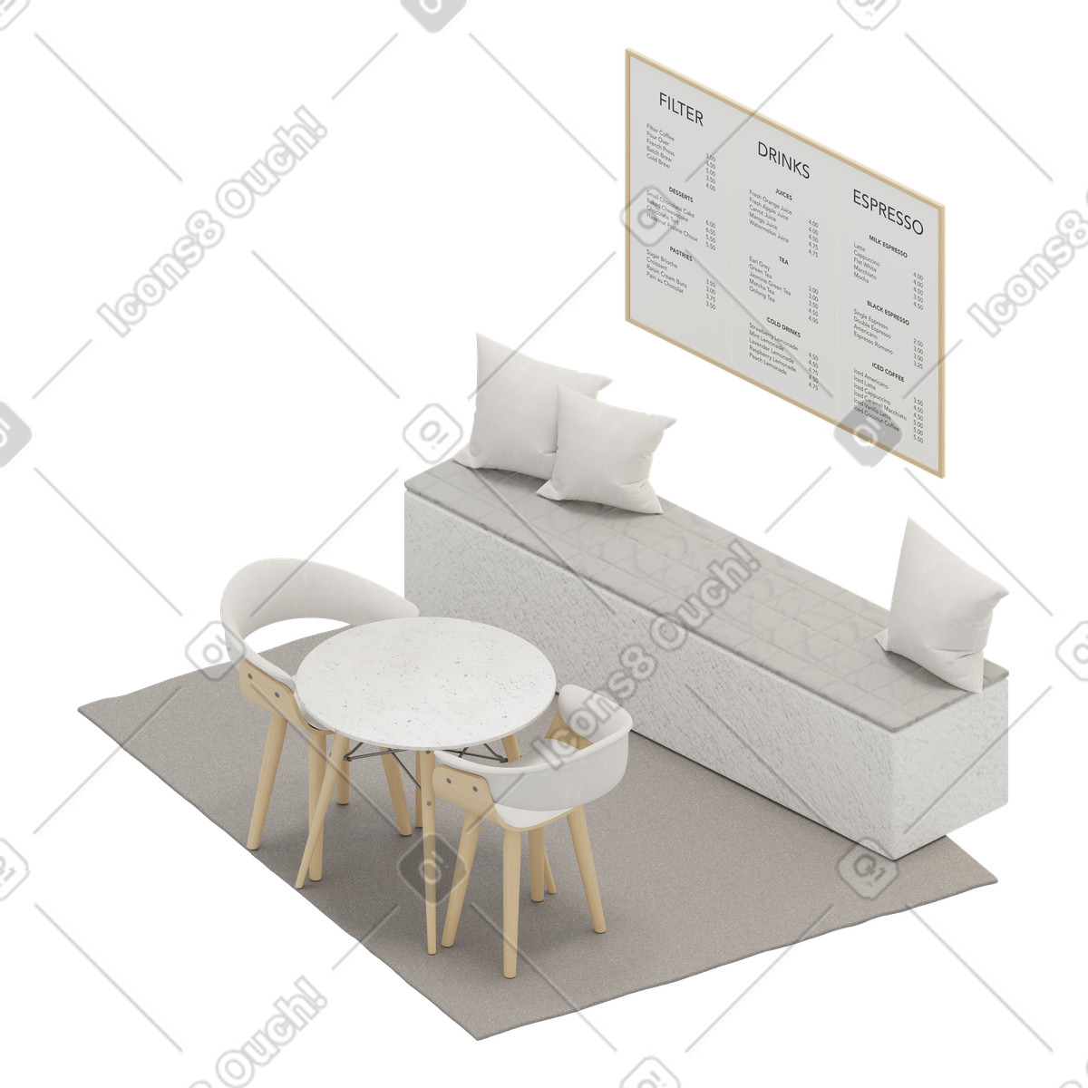 Isometric table in a cafe illustration 3D Rooms style download PNG, SVG