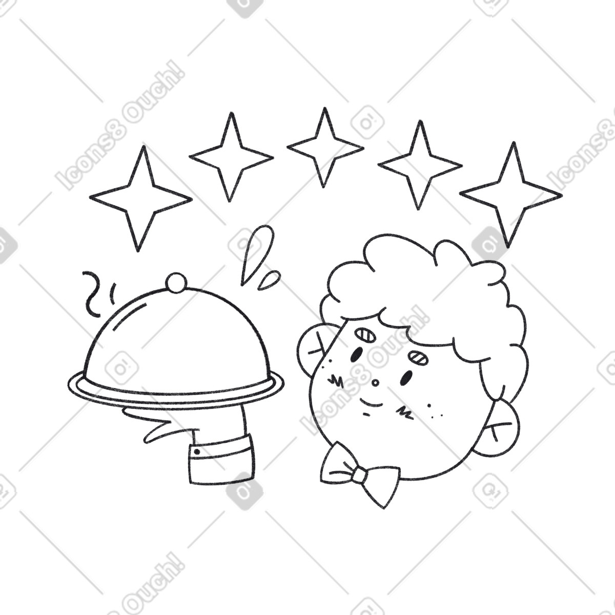 Kellner serviert ein tablett mit essen in einem fünf-sterne-restaurant-Illustration im Bonbon Line-Stil als Download PNG, SVG