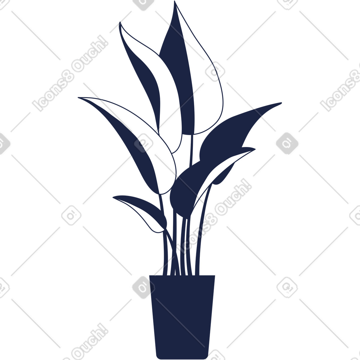 Ilustración Planta grande trópico hojas azul oscuro en estilo Urban Line a descargar en PNG y SVG