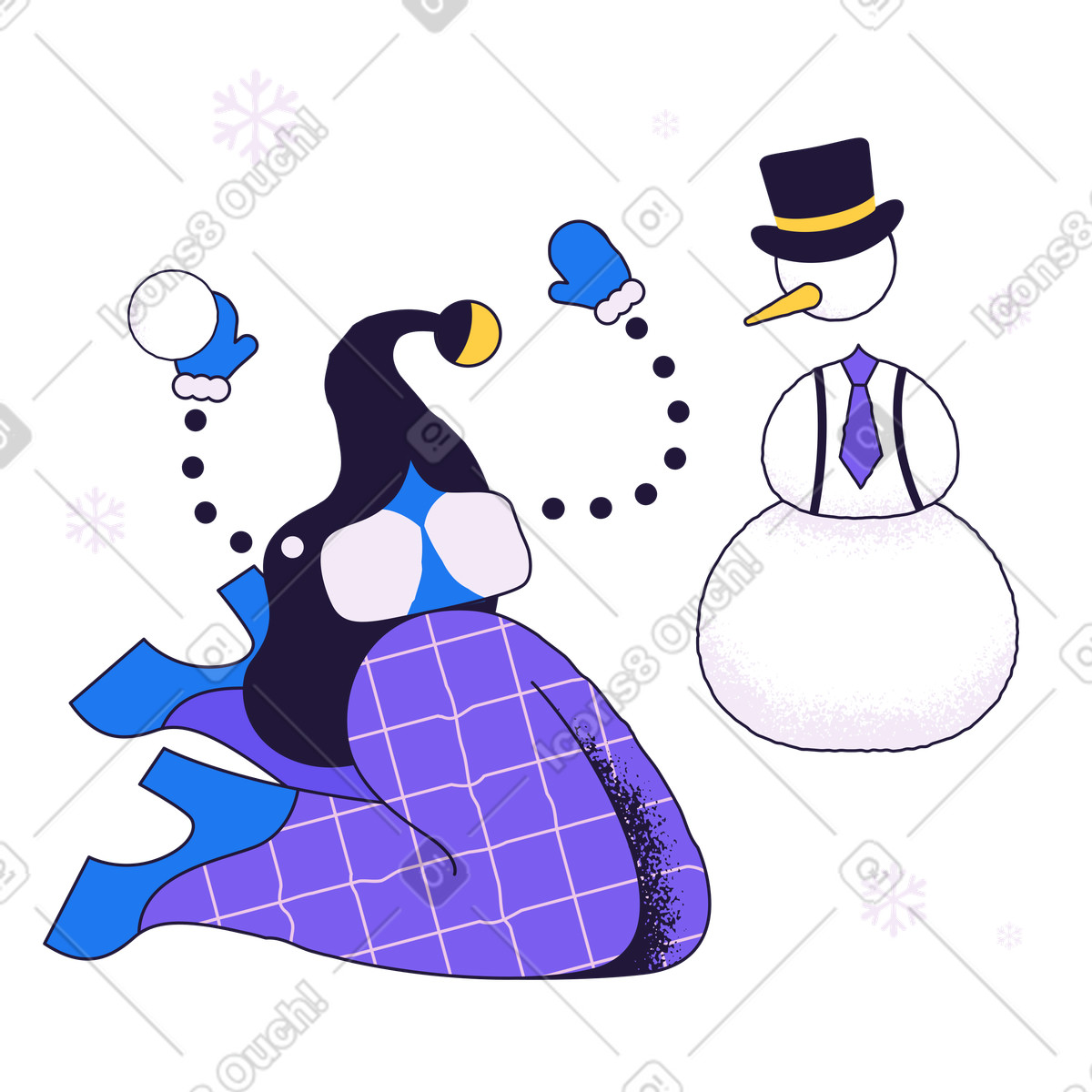 下载 Conifer 风格的 快乐的女人堆雪人 插画，支持 PNG、SVG 格式