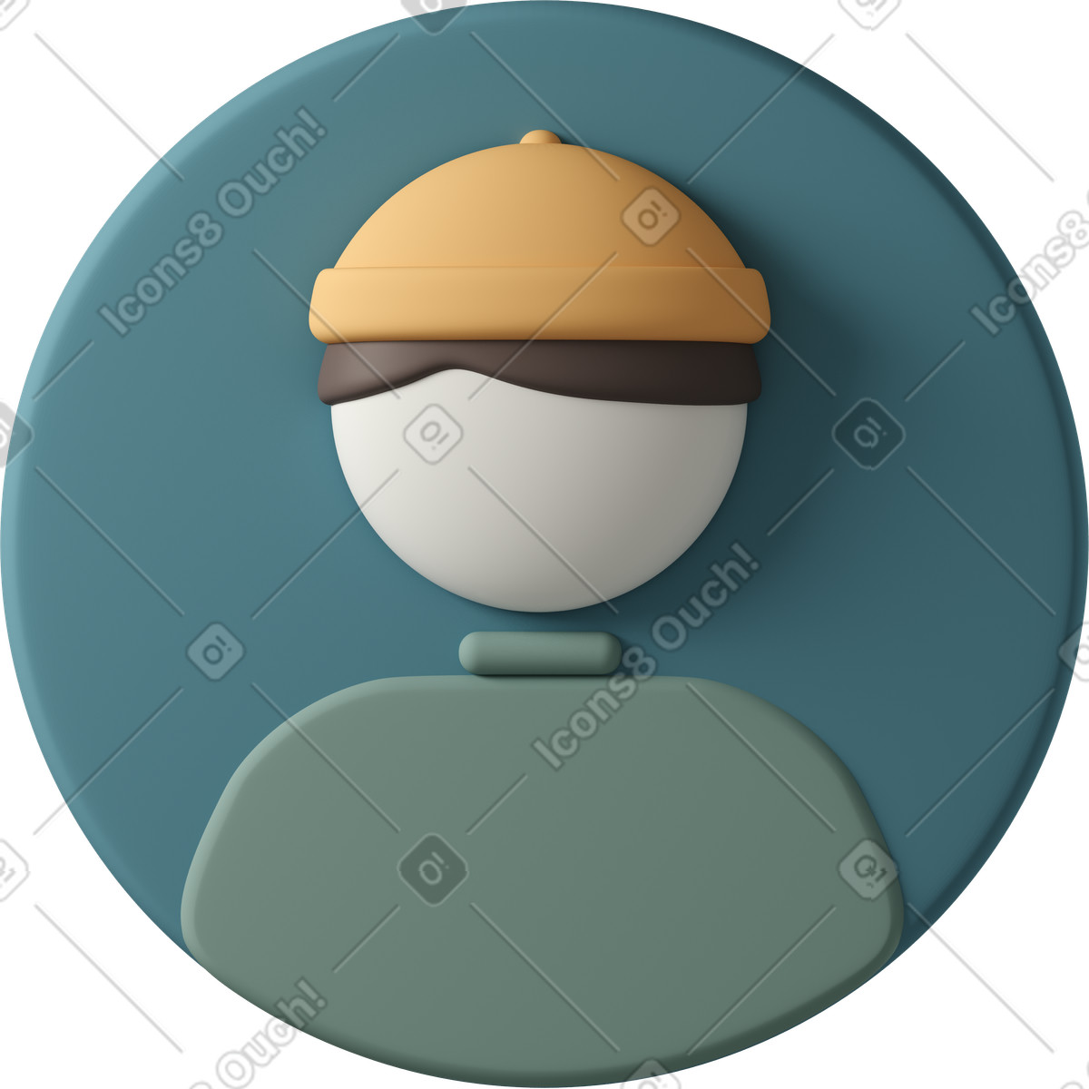 下载 3D Casual life 风格的 Profile picture of man in green shirt and orange hat 插画，支持 PNG、SVG 格式