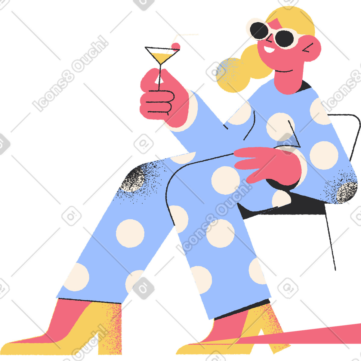 Illustration Femme assise avec cocktail dans le style Pablo à télécharger aux formats PNG, SVG
