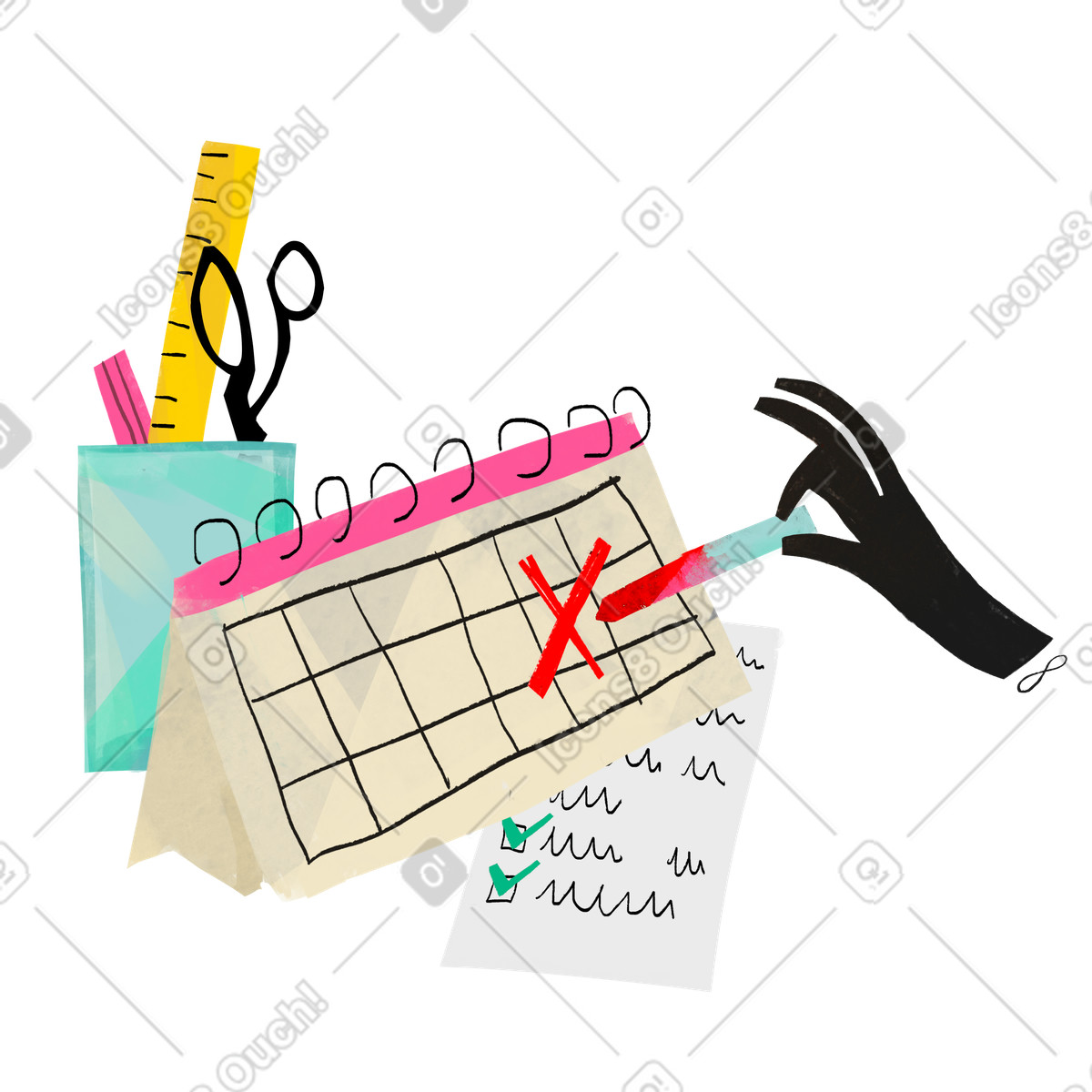 Ilustração de Mão riscando datas no calendário em estilo Fabulous para baixar em PNG, SVG