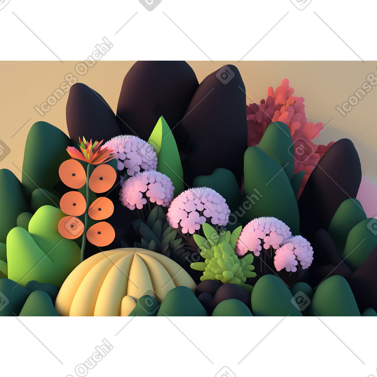 3d-comic-blumen-zusammensetzung-Illustration im Experimental-Stil als Download in PNG, SVG
