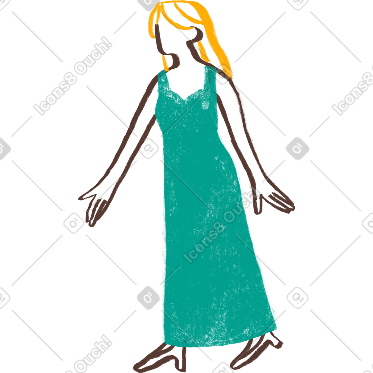 Blond woman in a dress with her hand outstretched illustration Company style download PNG, SVG