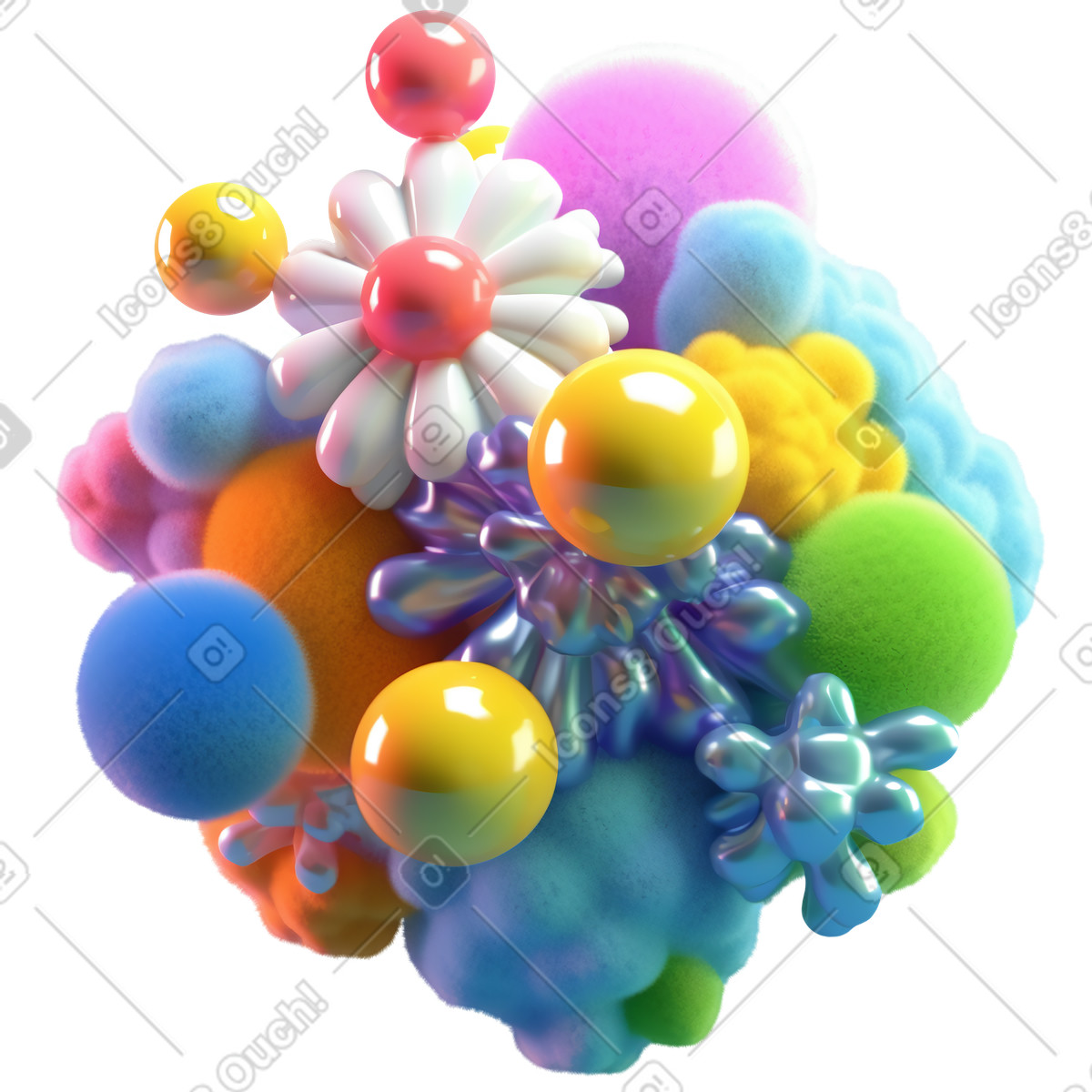 3D abstract flower composition illustration in Experimental style download in PNG, SVG