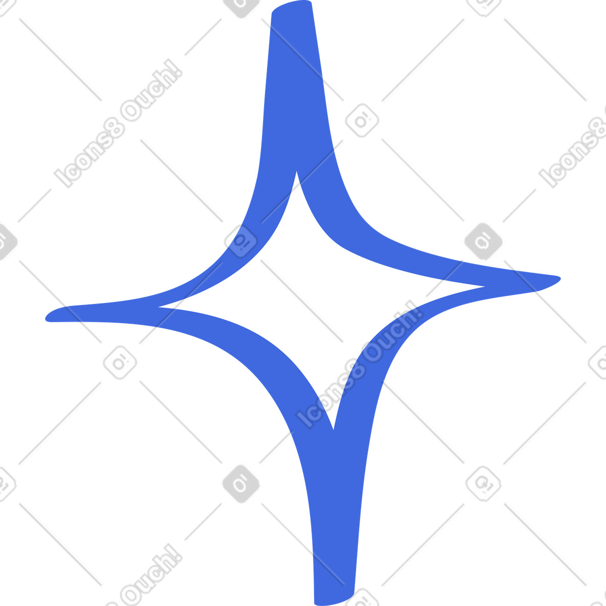 Star four pointed blue shape with curved symmetrical arms-Illustration im Ballpoint Pen-Stil als Download in PNG, SVG