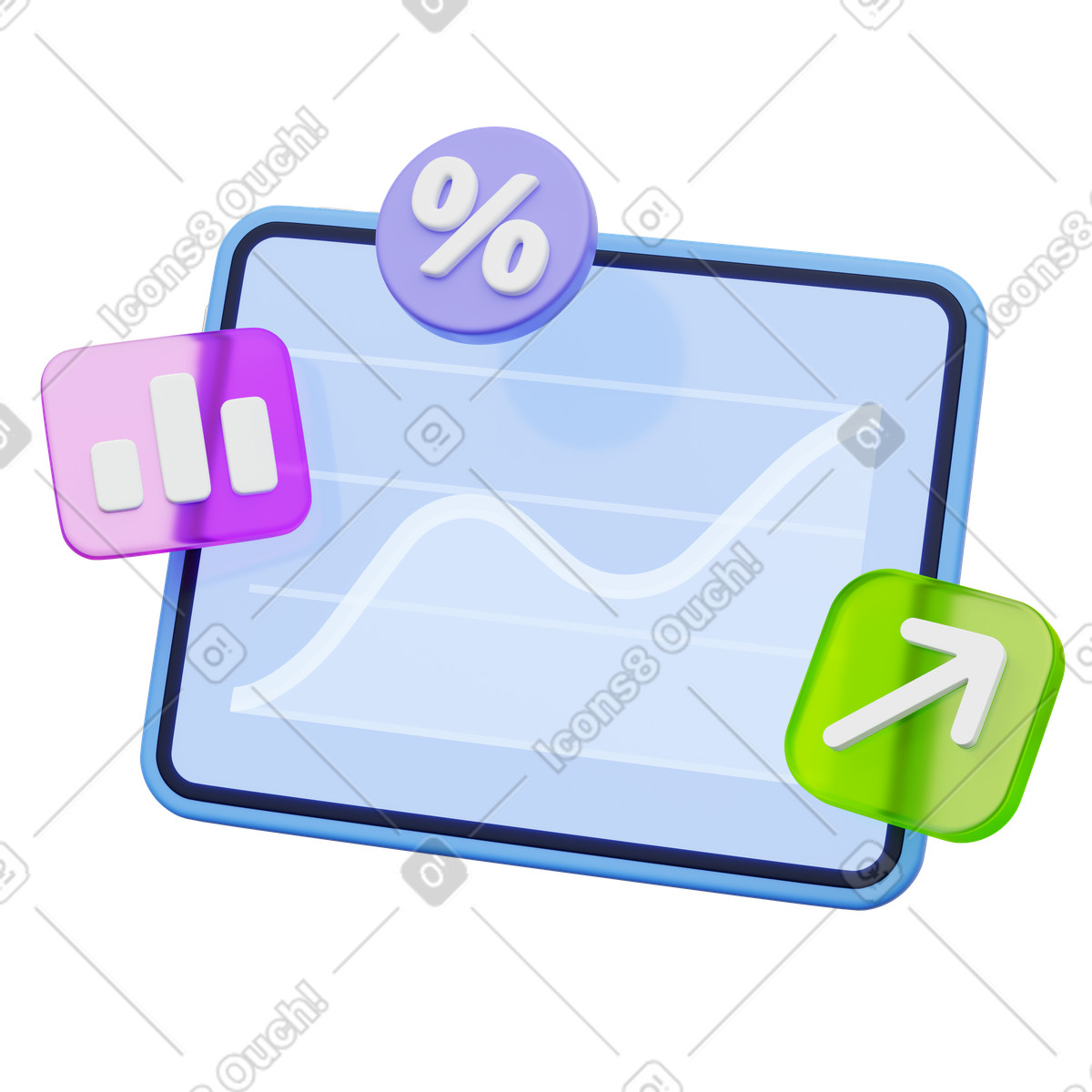 Illustration Financial chart, Investment graph, Analytics display dans le style 3D Playful à télécharger aux formats PNG, SVG