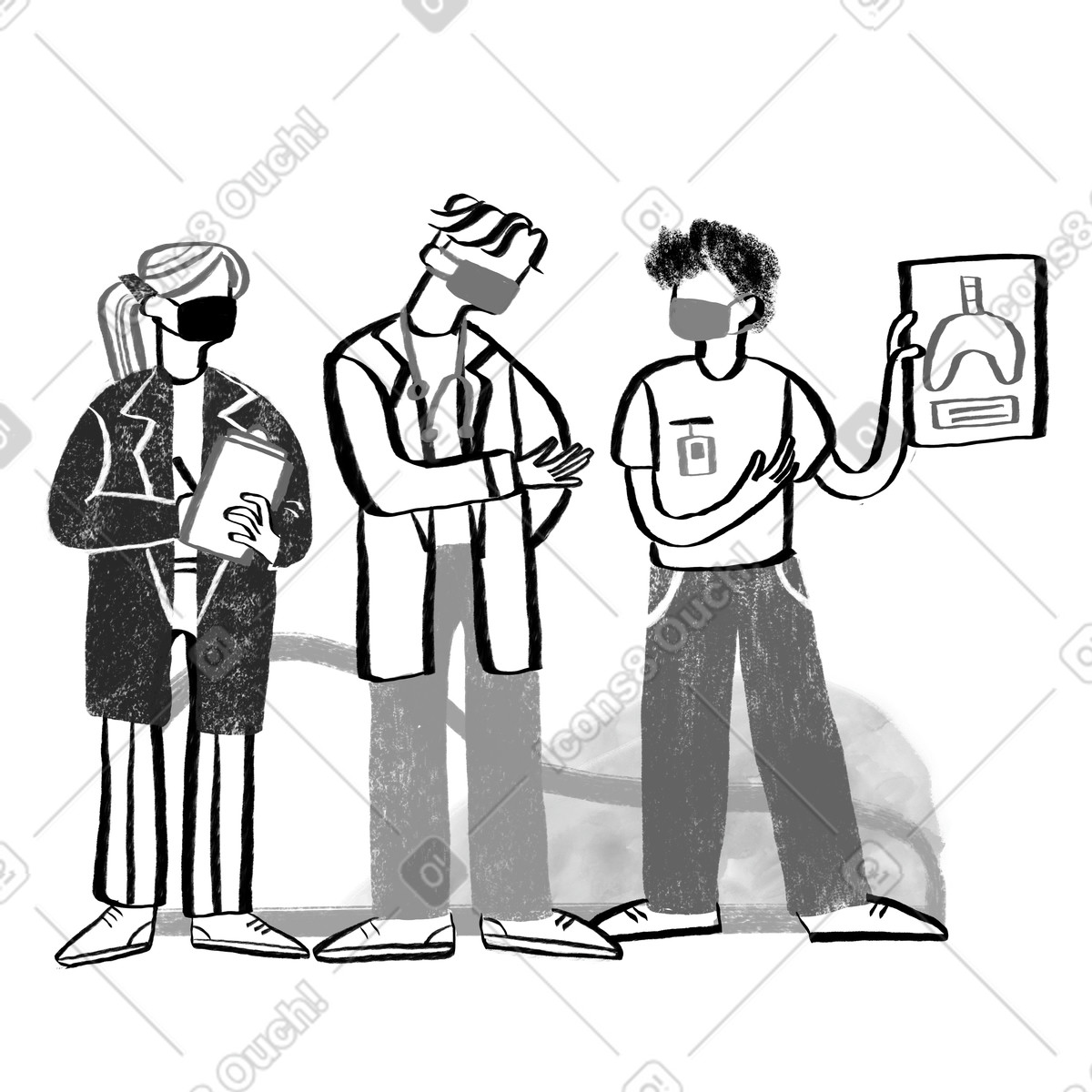 Medici in bianco e nero che discutono di un'immagine a raggi x illustrazione stile Company scarica PNG, SVG