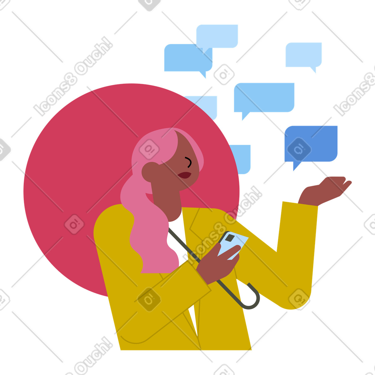 Real-time digital chat, Mobile communication multitasking, Social messaging interaction illustration in Vector style download in PNG, SVG