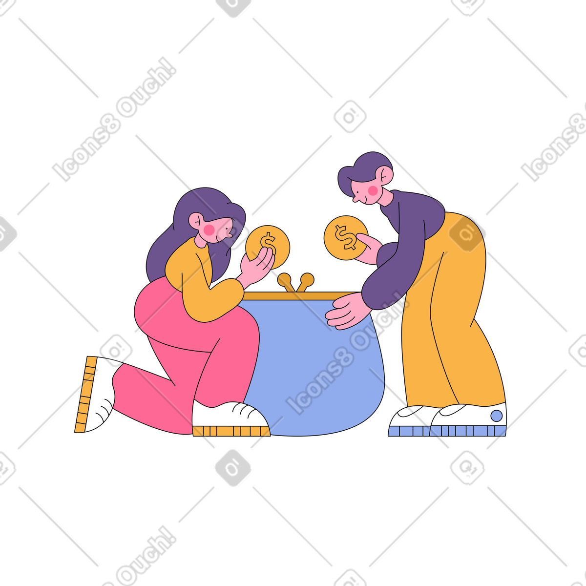 Ilustração de Woman and man save money in a wallet em no estilo Bloom para baixar em PNG, SVG