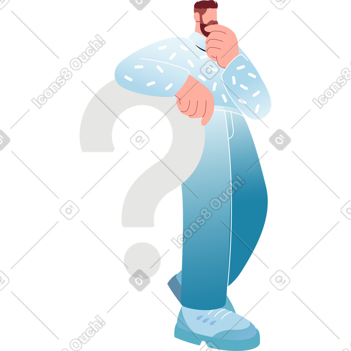 Illustration Homme avec une question dans le style Airy à télécharger aux formats PNG, SVG