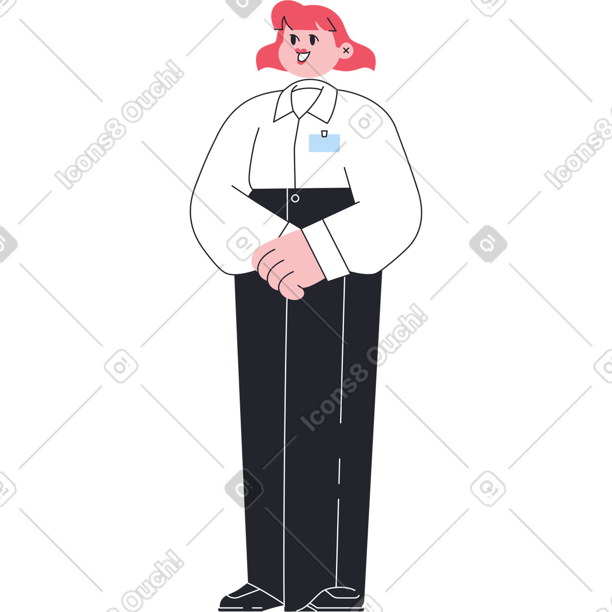 Ilustración Mujer sonriente con placa de personal en estilo Boba a descargar en PNG y SVG