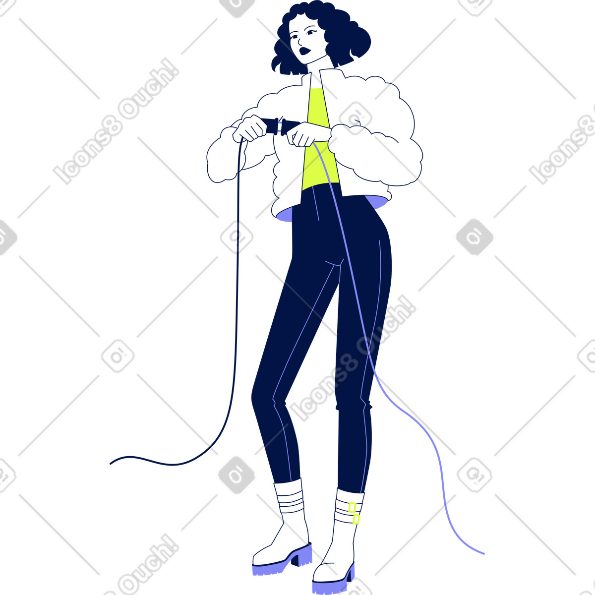Young woman with wires illustration in Glow style download in PNG, SVG
