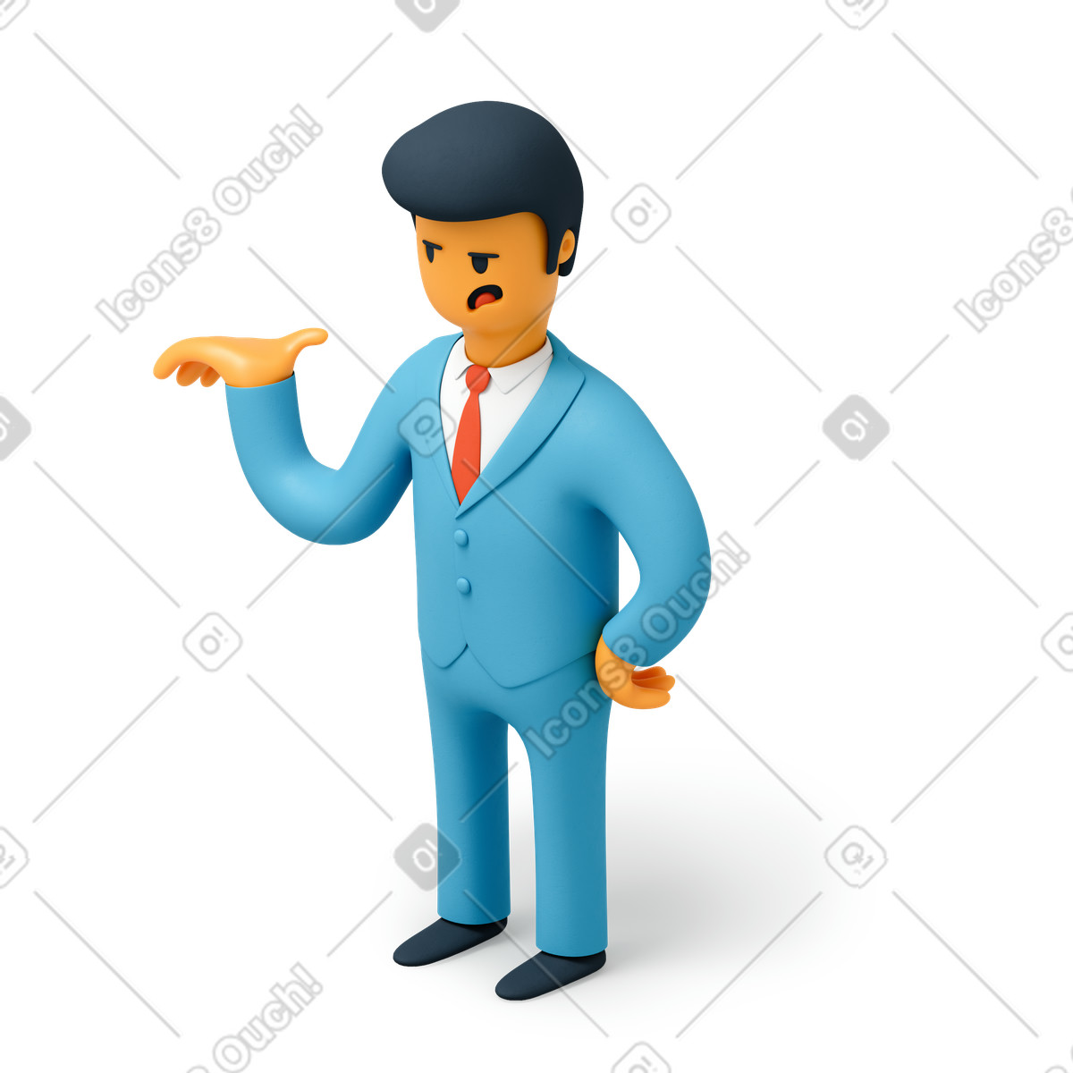 Uomo arrabbiato con la mano alzata illustrazione in stile 3D Flame scarica in PNG, SVG