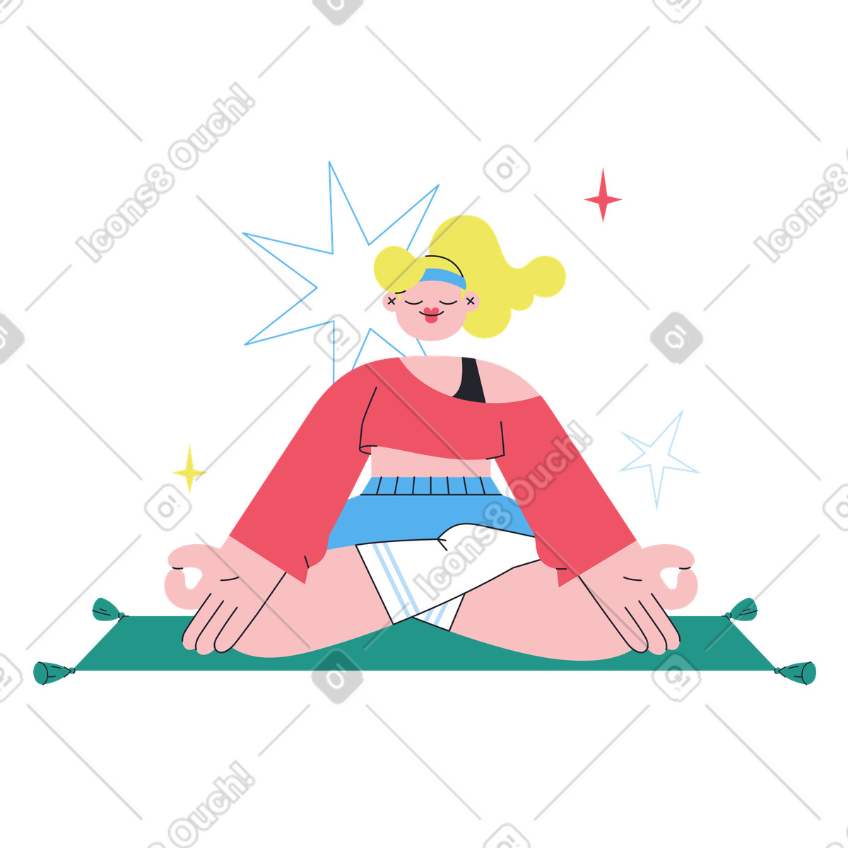 Peaceful meditation on exercise mat, Calmness and mental health illustrazione in stile Boba scarica in PNG, SVG