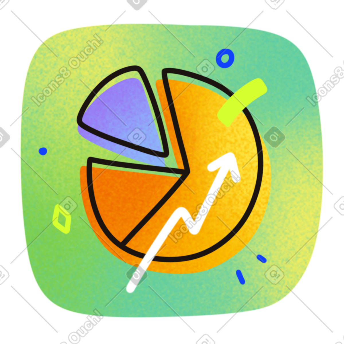 Pie chart with arrow illustration in Flow style download in PNG, SVG