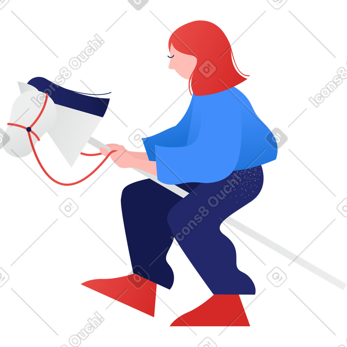 Ilustração de Menina brincar com cavalo brinquedo em no estilo Clip para baixar em PNG, SVG