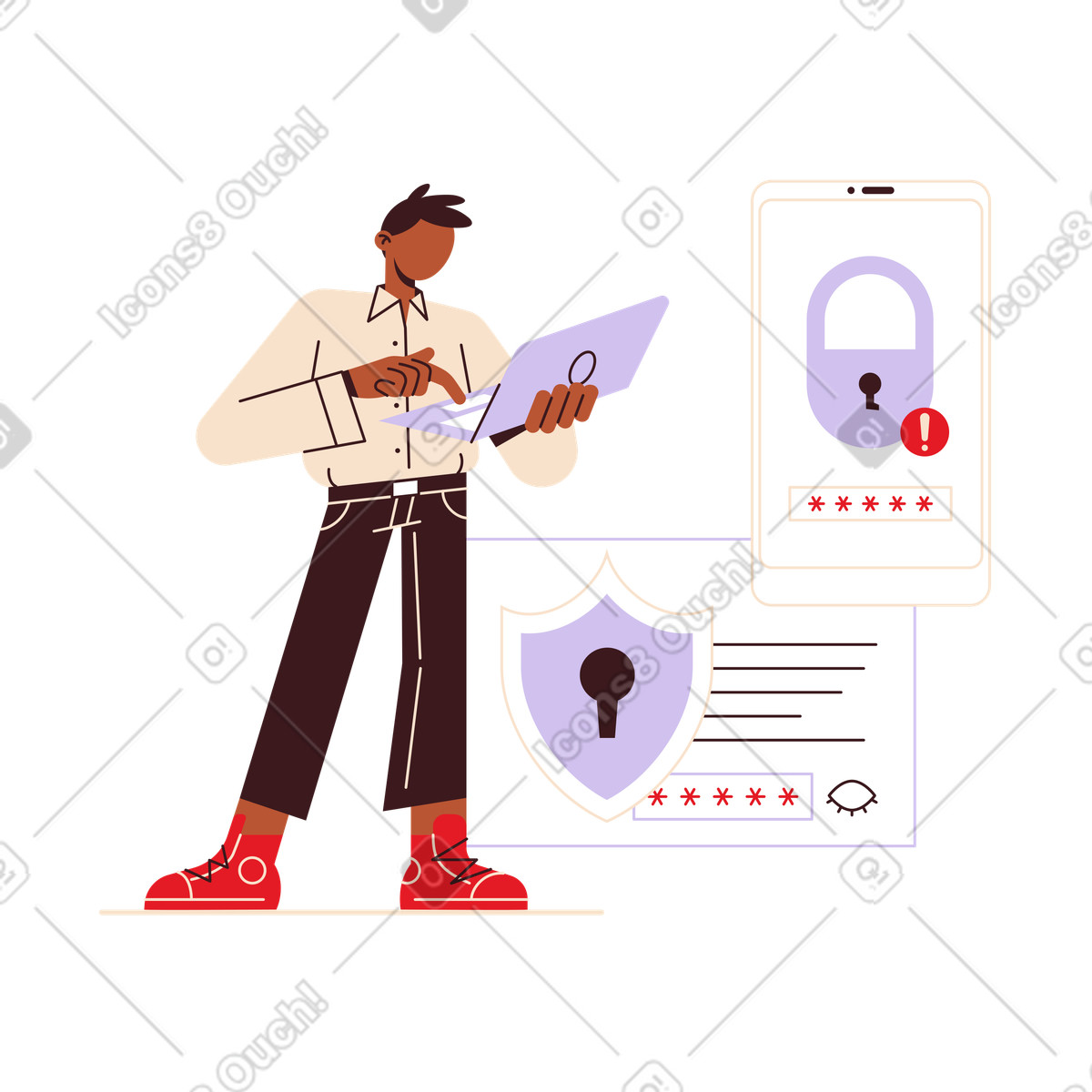 User setting up password on devices, Online data protection and cyber security illustration in Folks style download in PNG, SVG