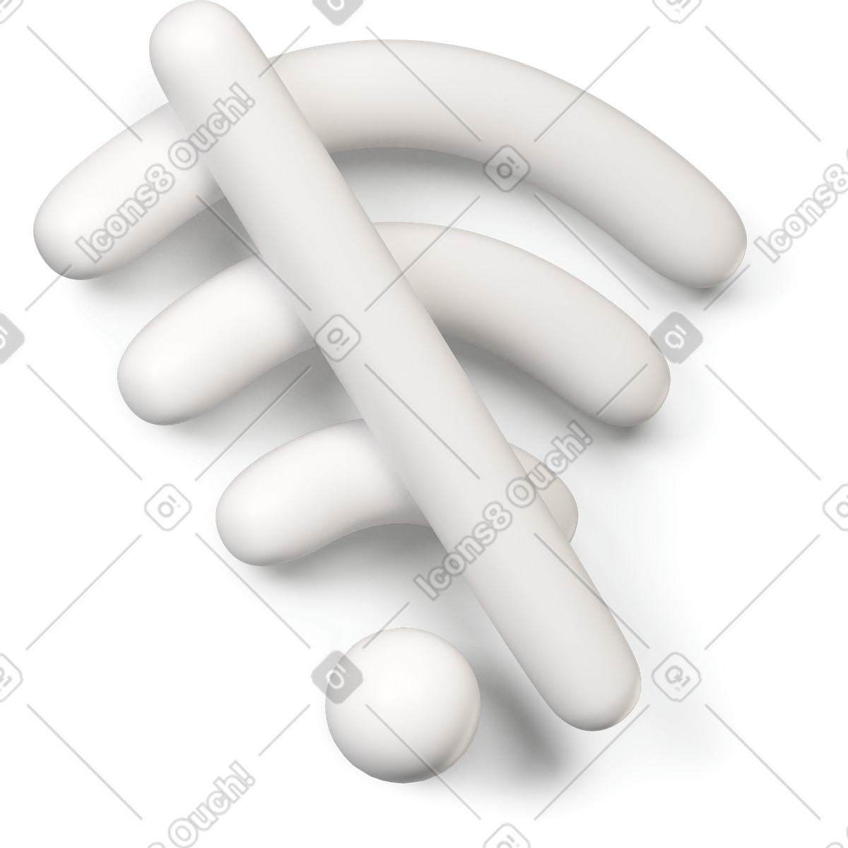 3D Buddy スタイルの 白のwifiアイコンが右に曲がっていない のイラストをPNG、SVG形式でダウンロード