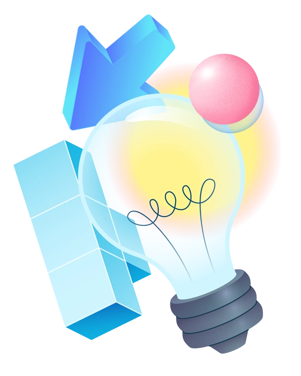 A light bulb surrounded by geometric shapes - Experimental style illustration
