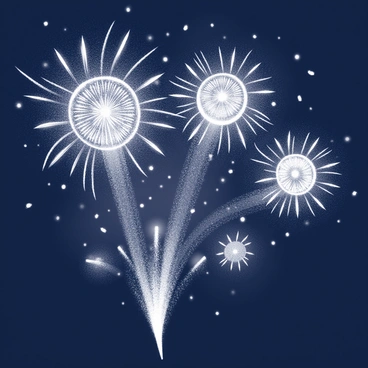 A dark night sky filled with fireworks bursting into intricate patterns resembling "hydrapples." Each firework displays multiple trails of light radiating outward, creating a dynamic and vivid spectacle. The bursts are of various sizes, with some larger explosions forming the rounded outlines of the hydrapples, while smaller explosions add detail and texture. The scene captures the energy and excitement of the fireworks, illuminating the night sky with a series of bright, ephemeral shapes.