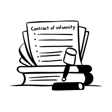 A stack of legal documents neatly arranged, with a prominent "contract of indemnity" on top. A wooden gavel is placed beside the documents, resting on a polished surface. The pages of the documents have visible text lines and margins, and some pages are slightly fanned out. The composition emphasizes the seriousness of legal matters.