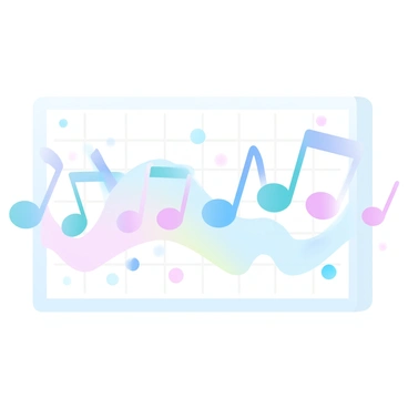 A chart with a colorful background displaying several data points, each represented by a distinct musical note. The musical notes vary in shape and size, creating a vibrant and dynamic visual. The data points are connected by lines, illustrating trends or patterns. Each note is designed in a gradient pastel color, adding depth and visual interest to the overall composition. The chart is framed with subtle grid lines to provide context for the data representation.