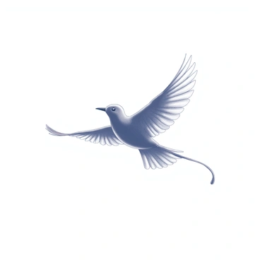 A simple line art of a bird in flight against a clear blue sky.