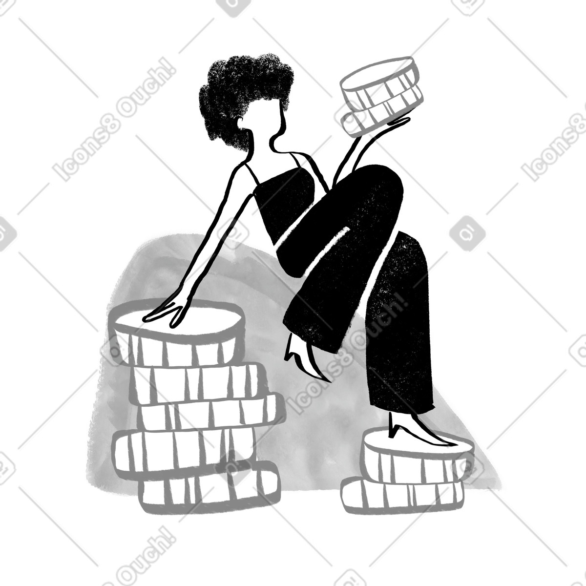 下载 Company 风格的 坐在一堆钱上的黑人和白人妇女 插画，支持 PNG、SVG 格式