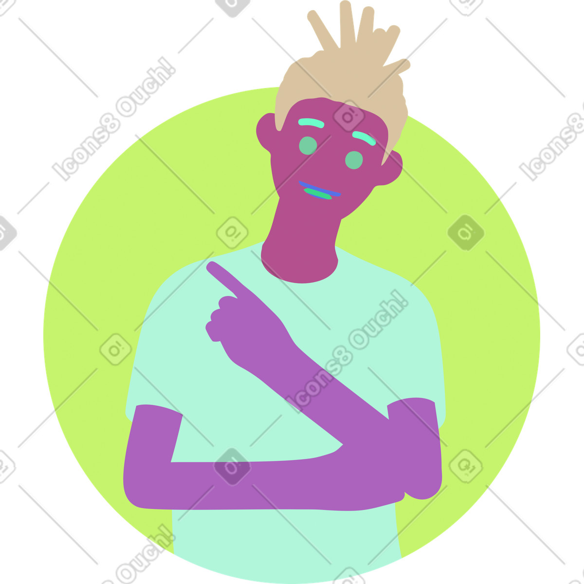 Happy smiling man points with finger to left side-Illustration im 3D Casual life-Stil als Download in PNG, SVG