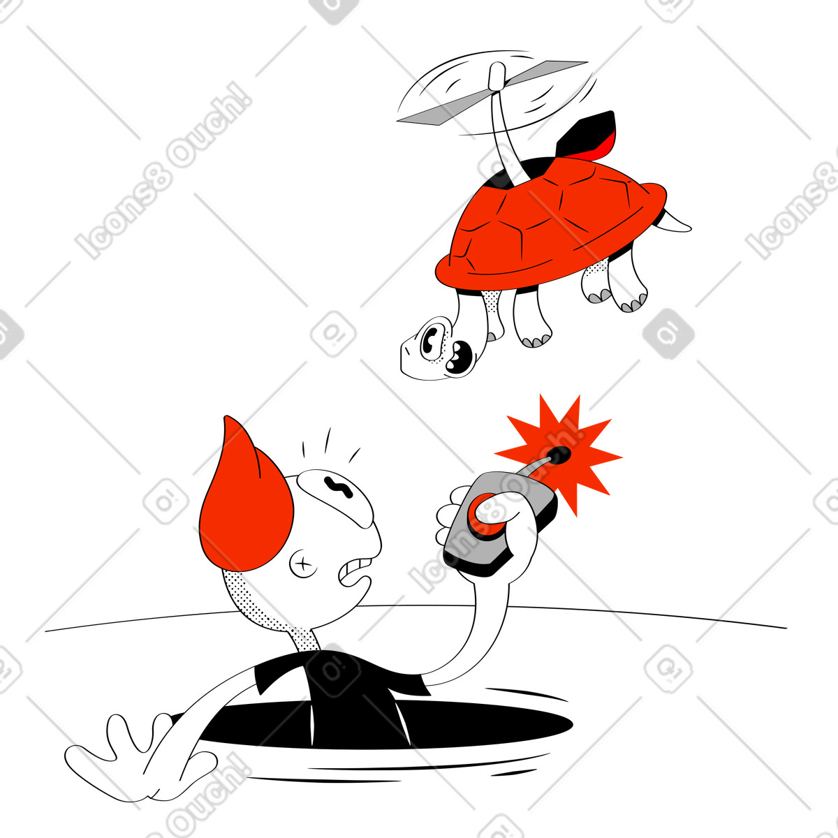 Ilustración Tortuga en el control remoto estilo Looney a descargar PNG y SVG