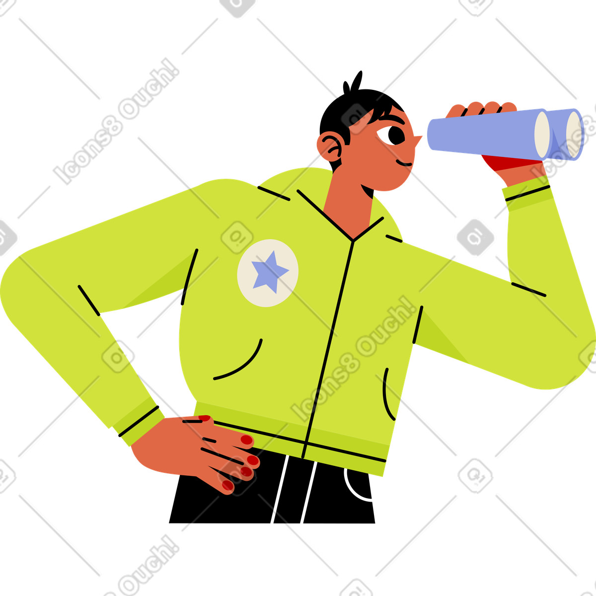 Ilustración Chico mirando a través de binoculares en estilo Juicy descargar en PNG y SVG