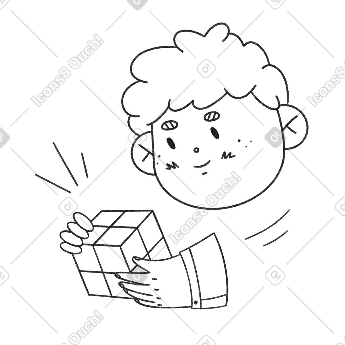 Bambino che risolve il cubo di rubik illustrazione in stile Bonbon Line scarica in PNG, SVG