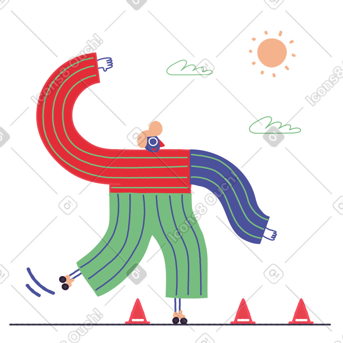 Stripy スタイルの ローラースケートで障害物を乗り越える男性 のイラストをPNG、SVG形式でダウンロード