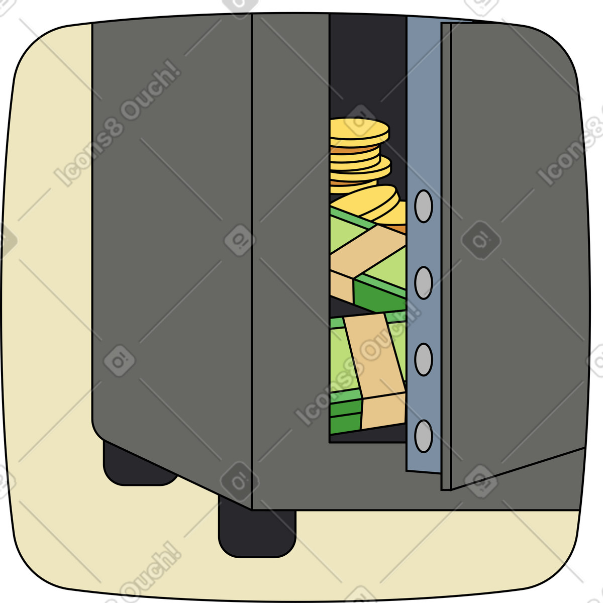 Safe mit geld und münzen-Illustration im Kindy-Stil als Download in PNG, SVG