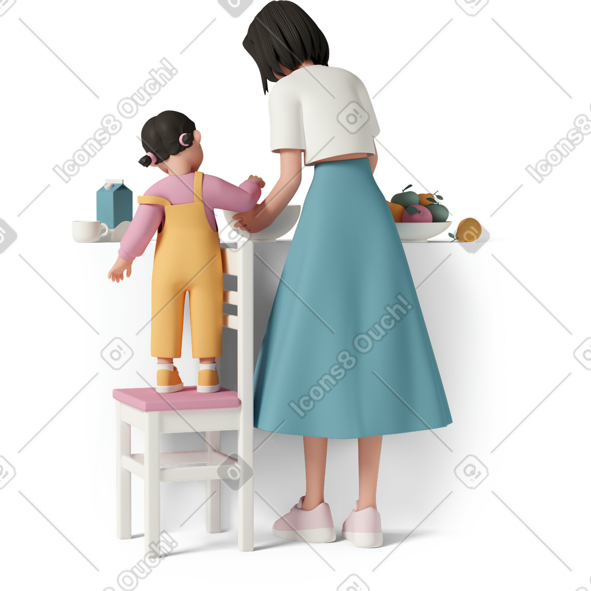 3D Casual life 스타일의 Mom and daughter cooking 일러스트레이션 PNG, SVG 다운로드