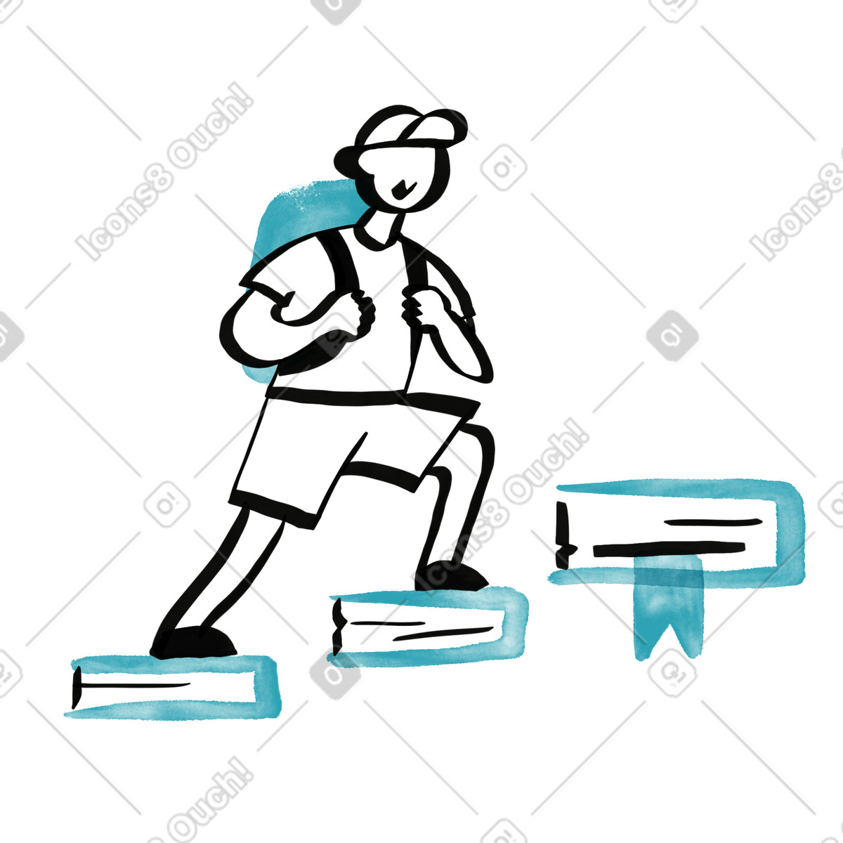 Student climbing stacked books steps toward academic success and achievement illustrazione in stile Watercolor sketch scarica in PNG, SVG