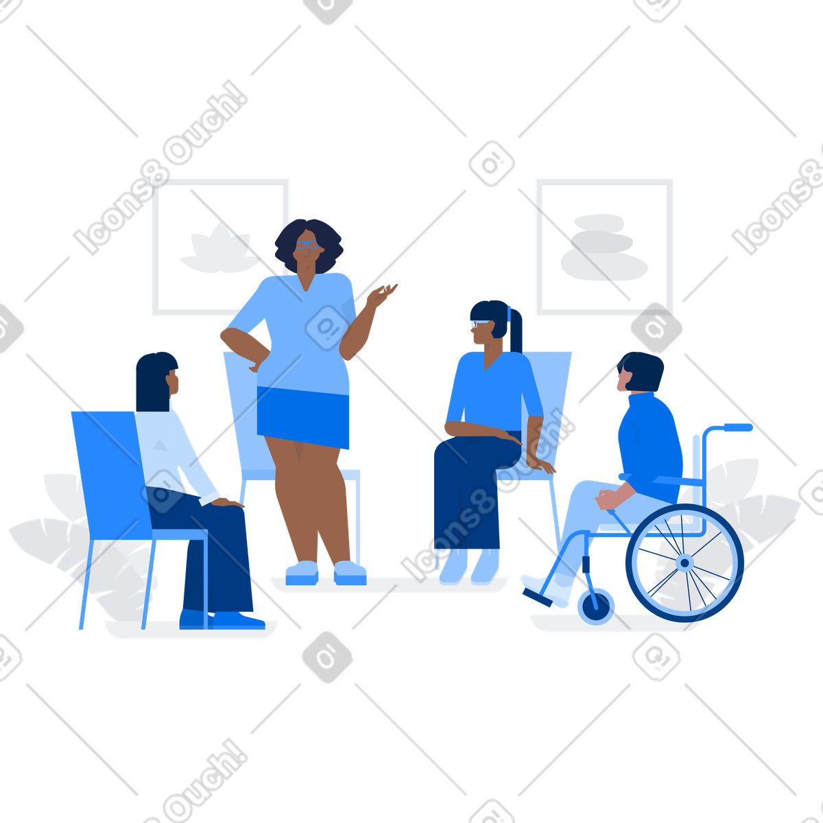 People in therapy session illustration depicting inclusive mental health support clipart image PNG, SVG, GIF
