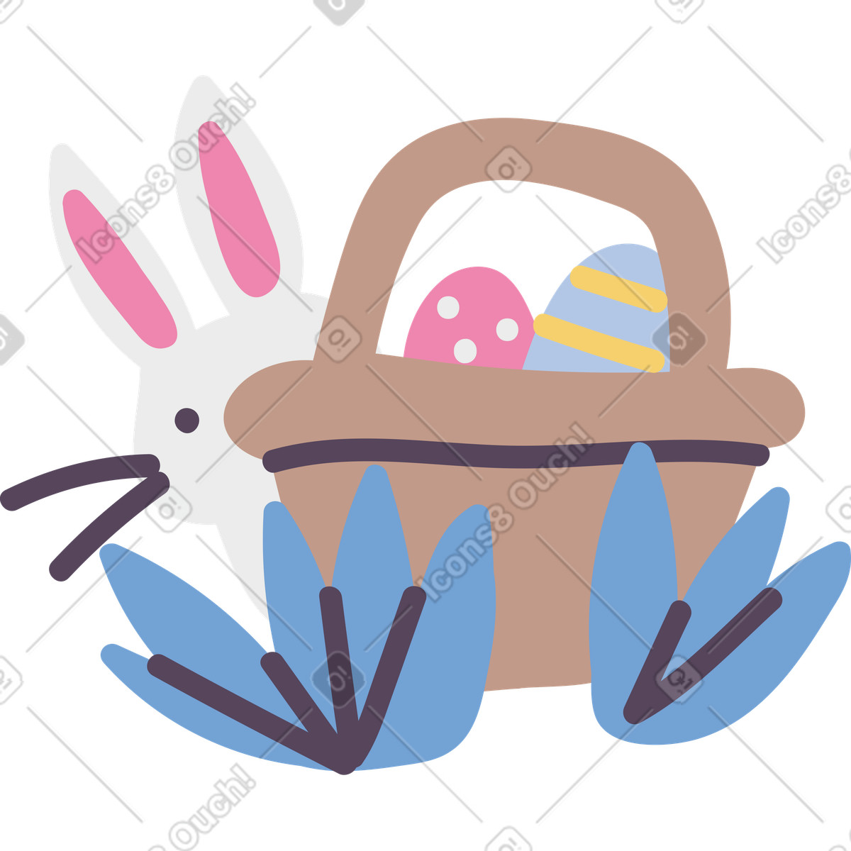 Ilustración Conejito de pascua y huevos en estilo Pluto a descargar en PNG SVG