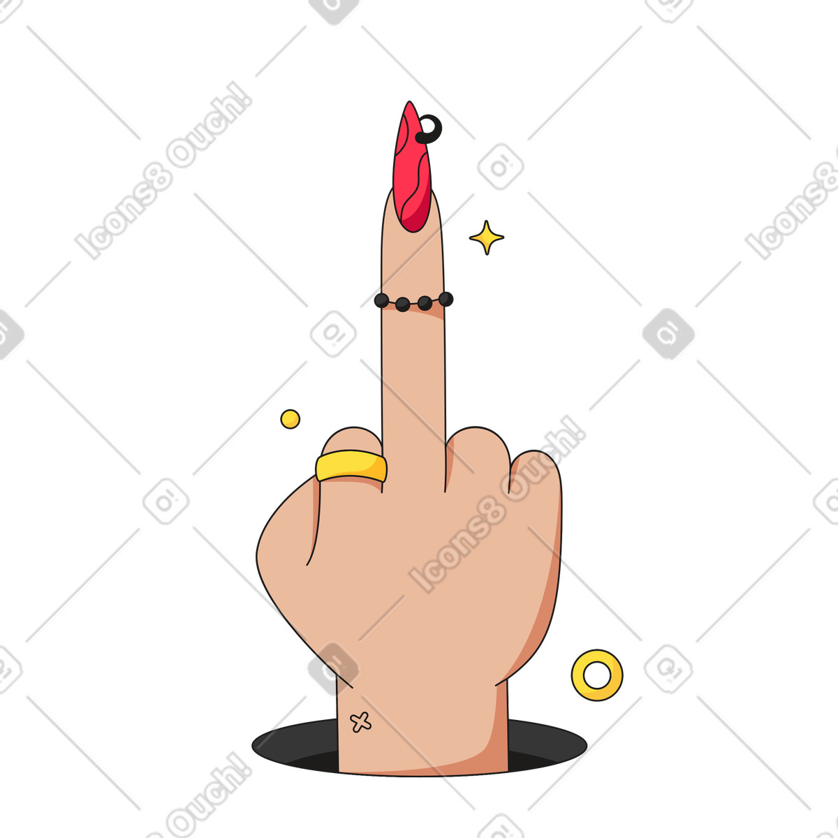Ilustração de Mão feminina mostrando dedo médio em PNG e SVG