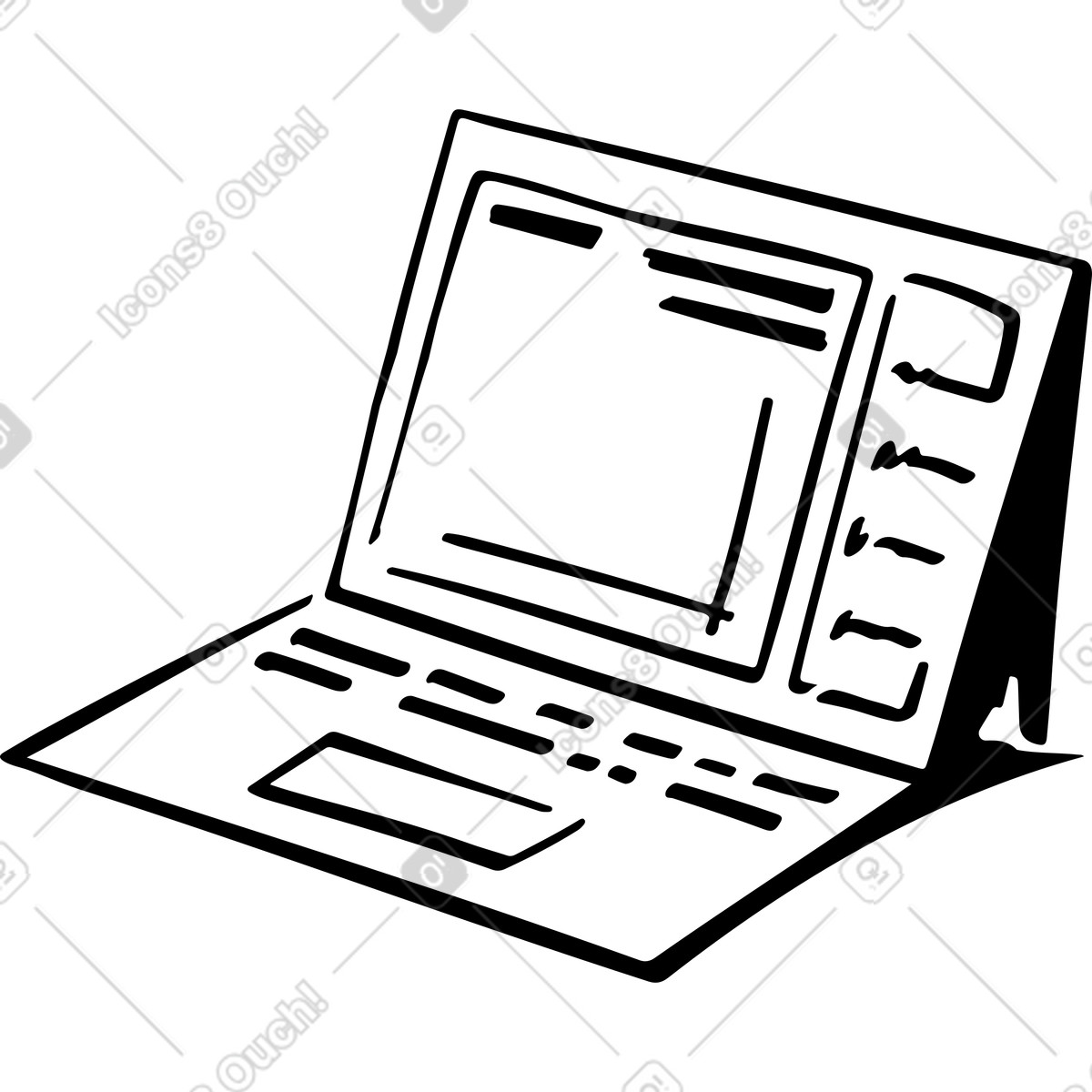 Open laptop with website on screen illustration in Line style download in PNG, SVG