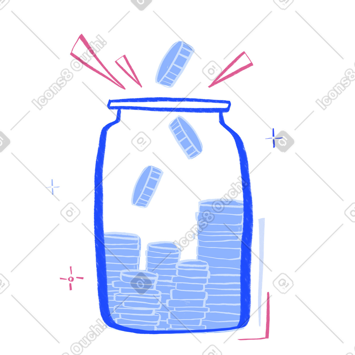 Ilustração de Glass jar full of coins em no estilo Quirky para baixar em PNG, SVG