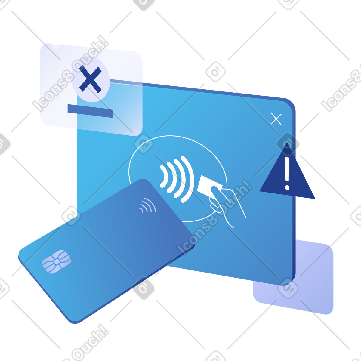 Contactless card payment error on screen, Failed online transaction alert illustration in Quantum style download in PNG, SVG
