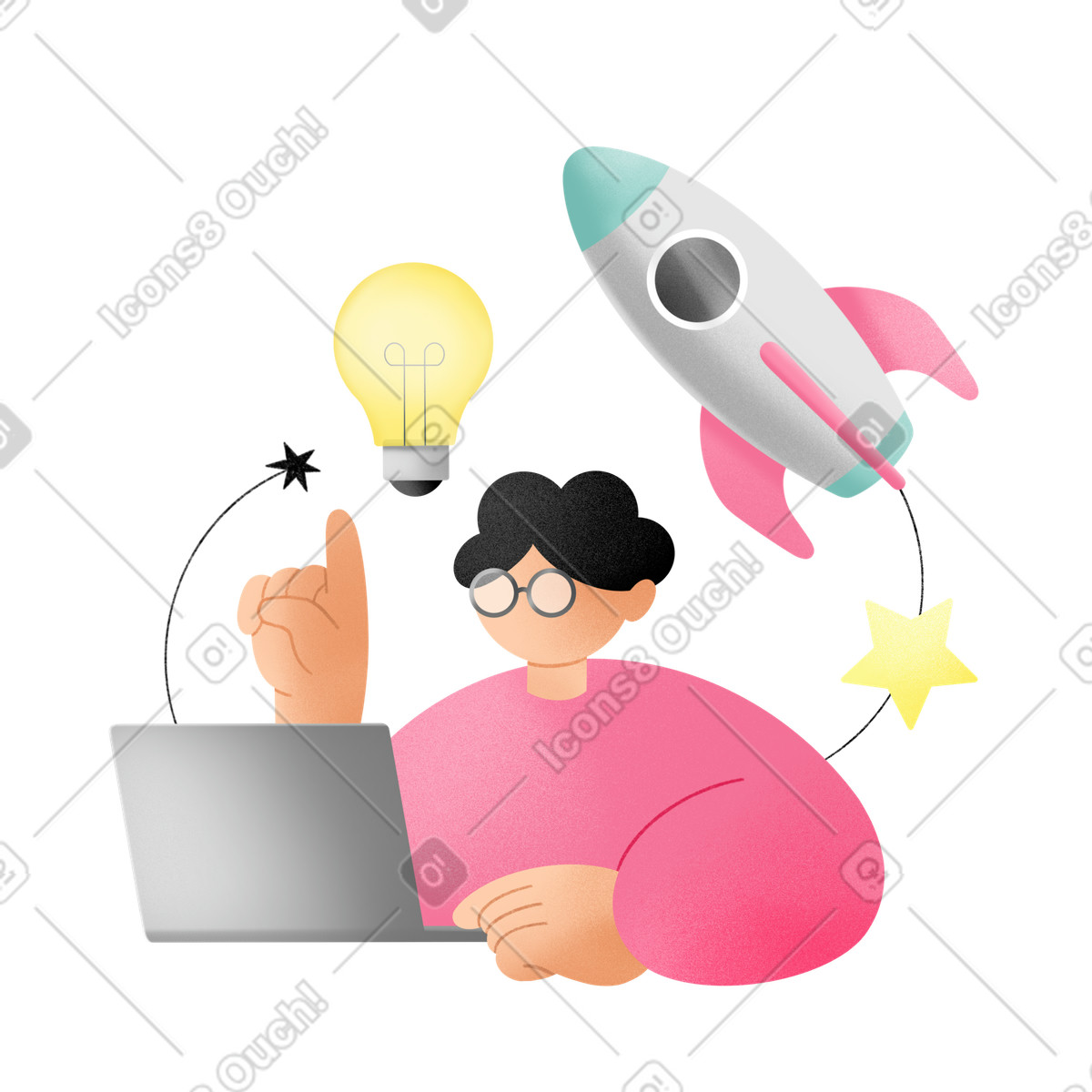 Ilustração de Young man came up with an idea em no estilo Joy para baixar em PNG, SVG