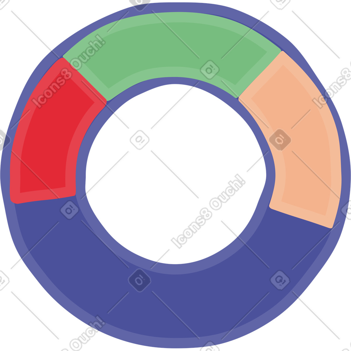 Donut chart with colorful segmented sections for data analysis illustration in Stripy style download in PNG, SVG