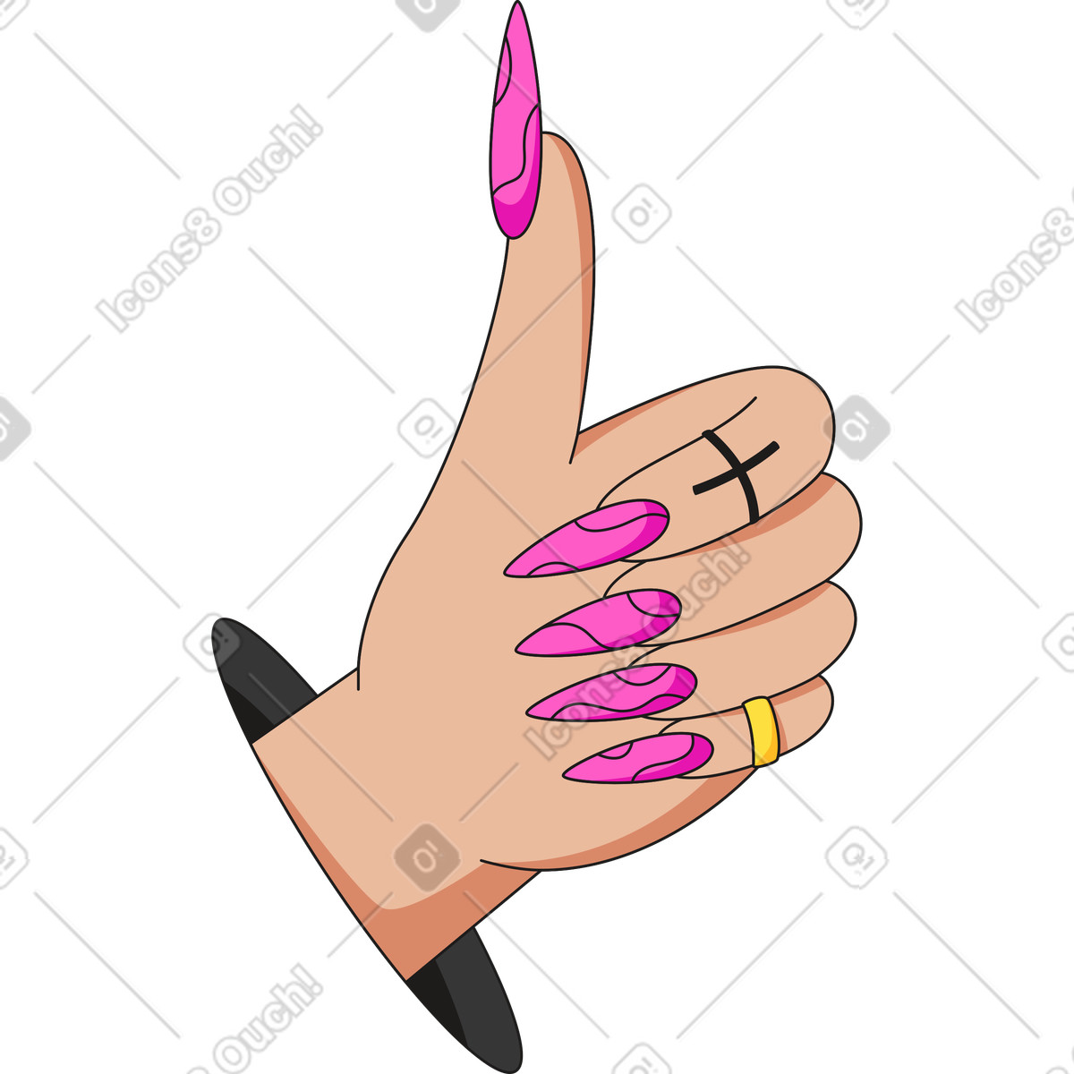 Hand mit erhobenem daumen und ring-Illustration im Moji-Stil als Download in PNG, SVG