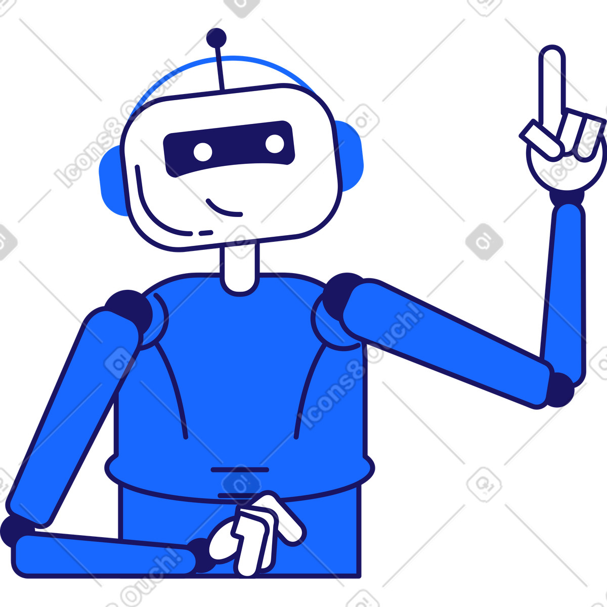 Robot con il dito indice alzato illustrazione in stile Matey scarica in PNG, SVG