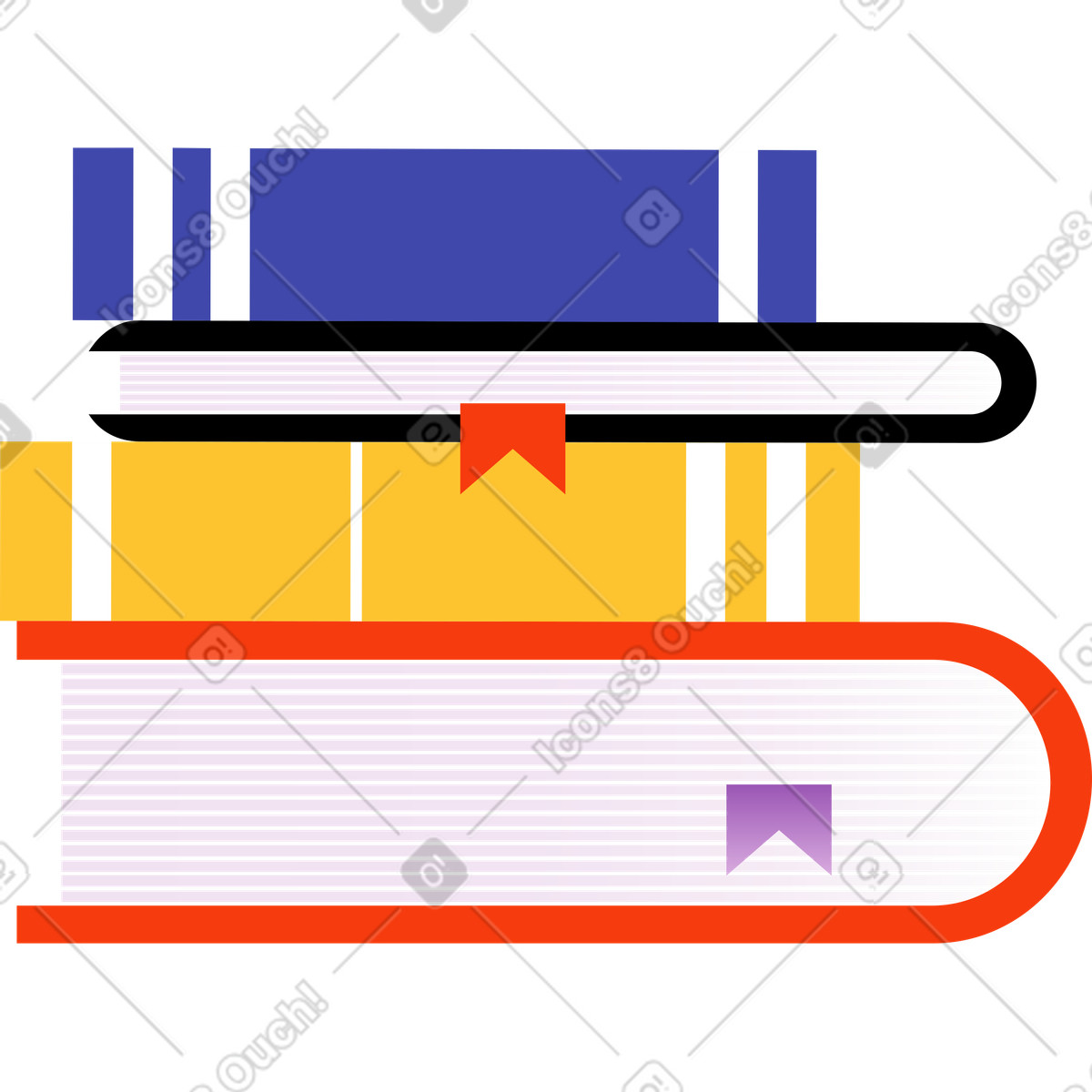 Illustration Pile de livres avec des signets dans le style Wavy à télécharger aux formats PNG, SVG